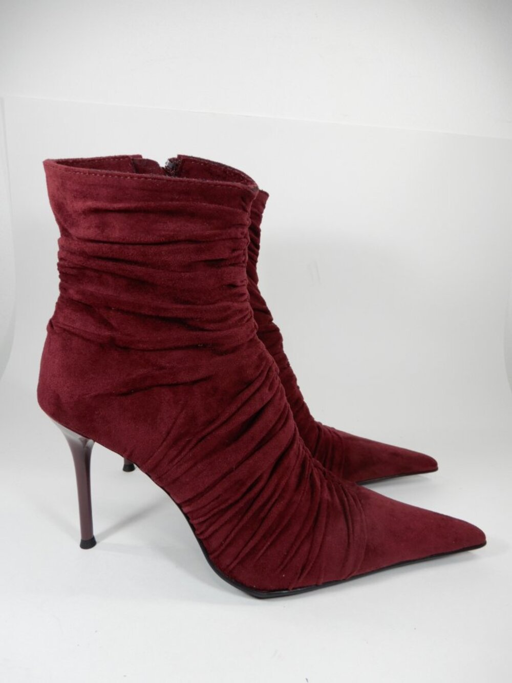 Jeffrey Campbell Let's Go Pointed Toe Booties Size 6 Wine Faux Suede NEW $240